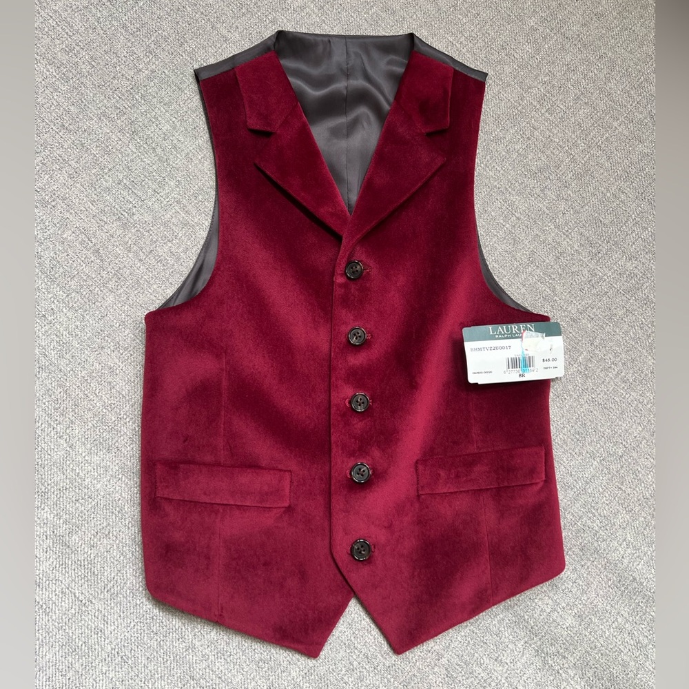 NWT Lauren Ralph Lauren Boys Dark Red Velvet Button Vest Size 8